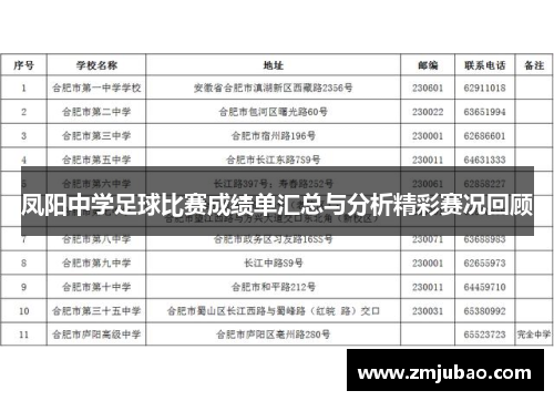 凤阳中学足球比赛成绩单汇总与分析精彩赛况回顾